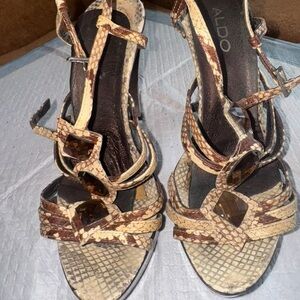 Aldo Brown Snakeskin Strappy Heels